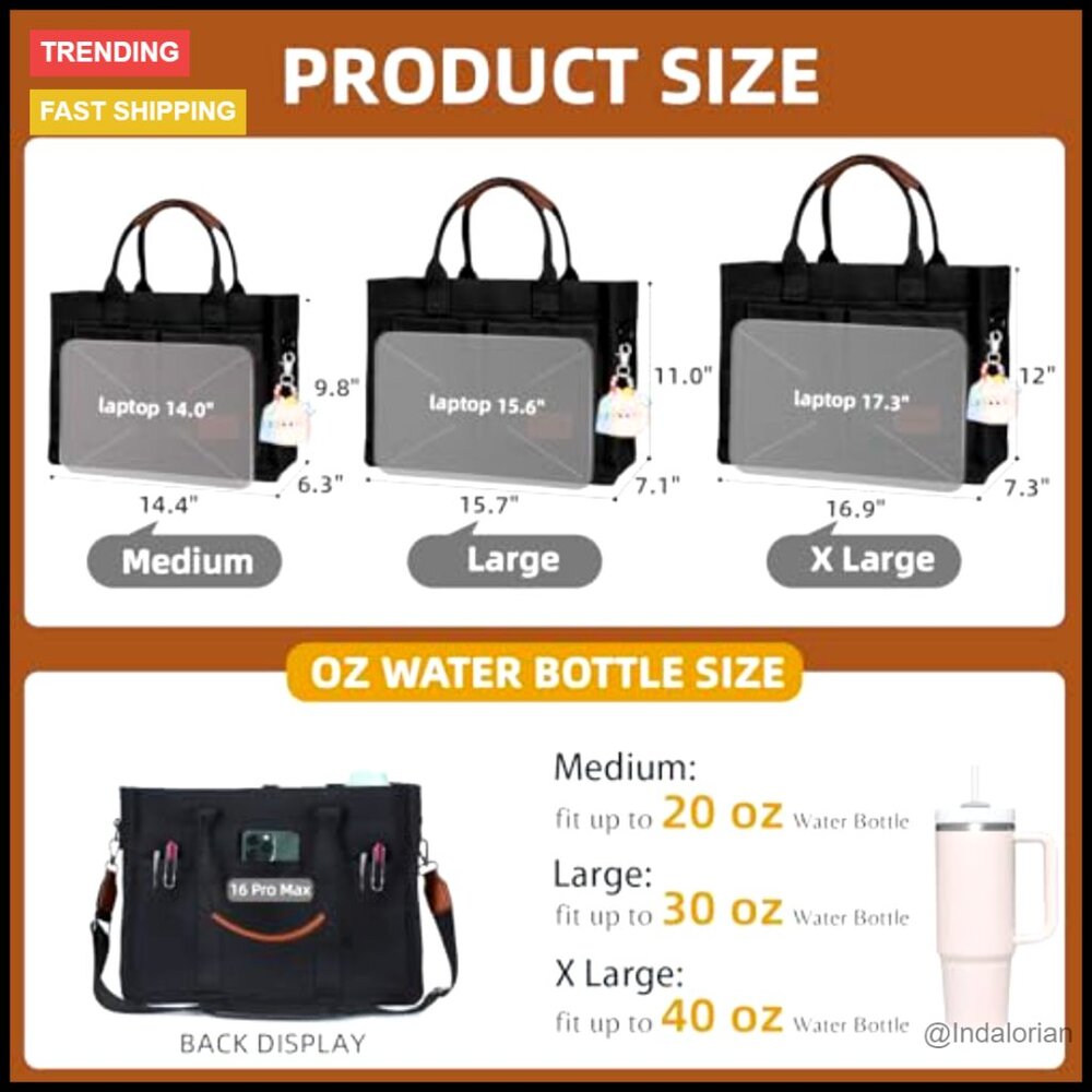 Structured Canvas Tote Bag Multi-Compartment Zipp… - image 6